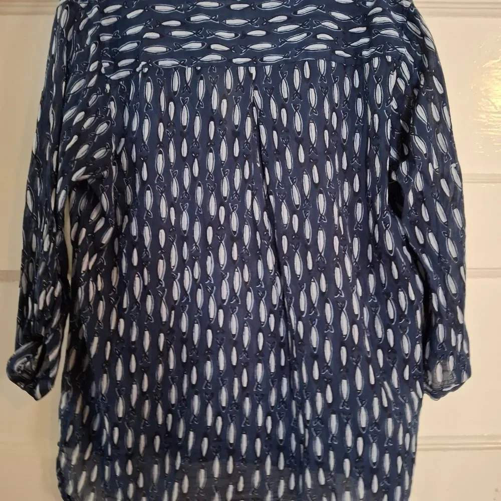 Navy Patterned Women's Blouse (Can375)